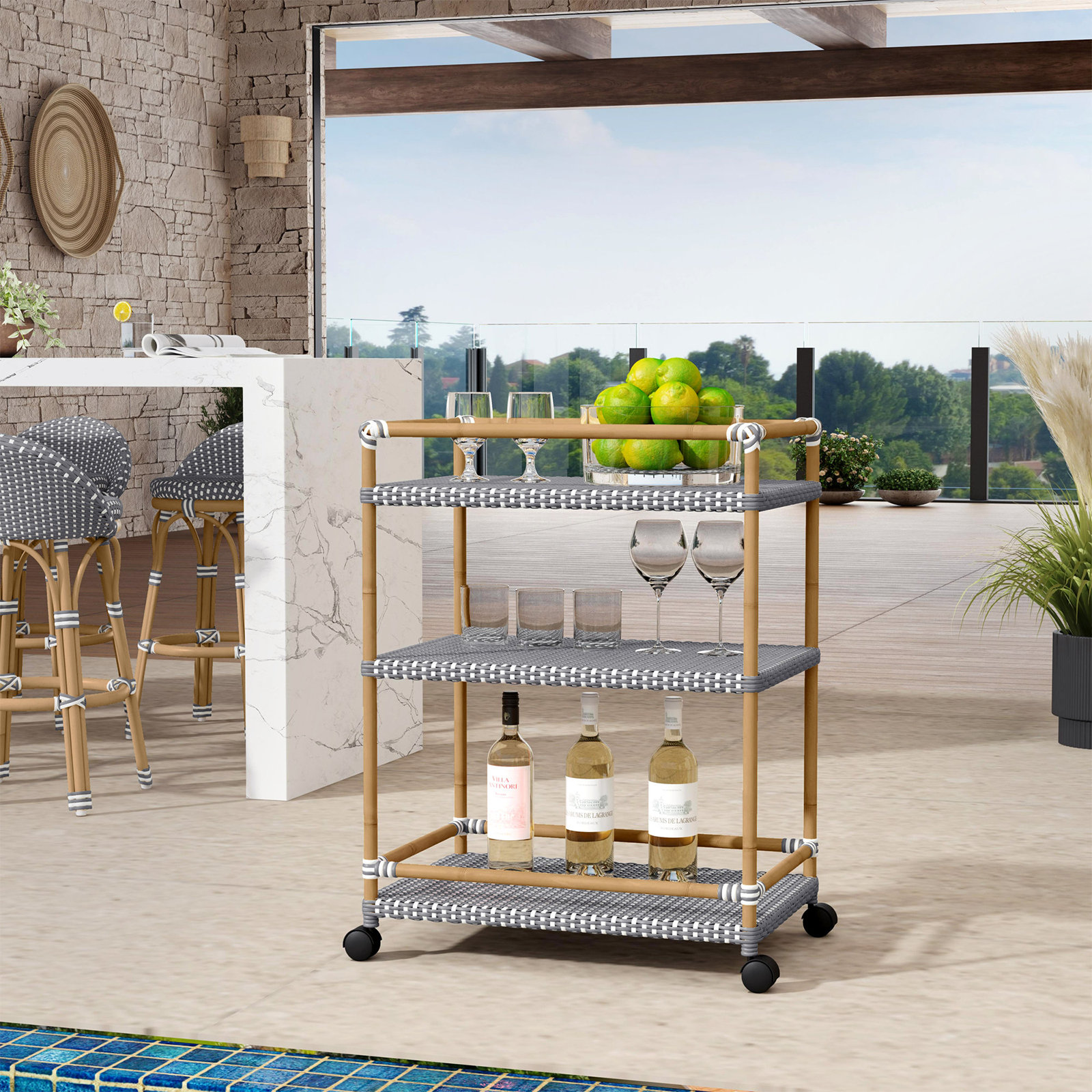 Ellie Bar Cart, Gray/White