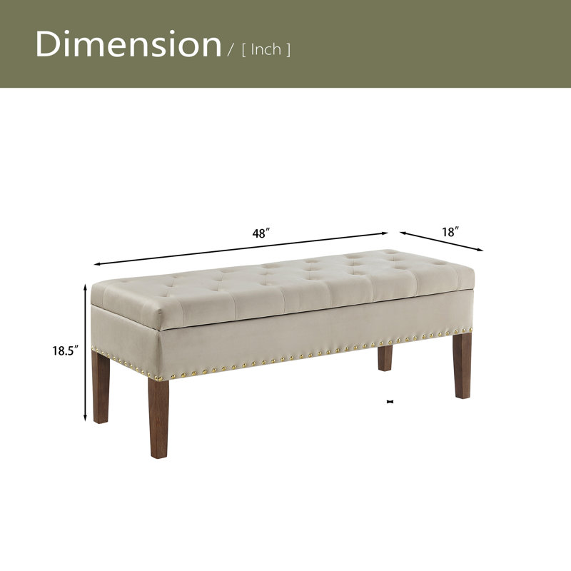 Tufted Bench With Storage, Taupe