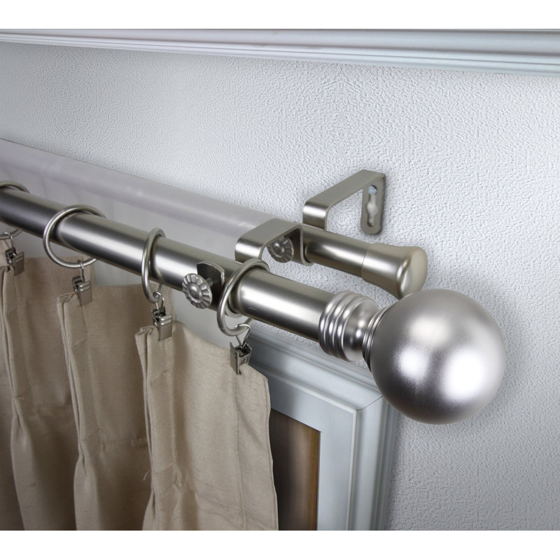 Tringle à rideaux double Abbeville Globe, l 66 à 120 po, Nickel satiné