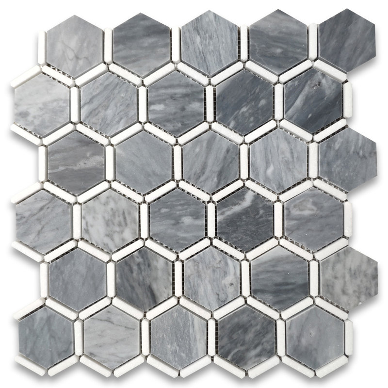 Bardiglio 12" x 12" Marble Honeycomb Mosaic Wall & Floor Tile, Light Gray