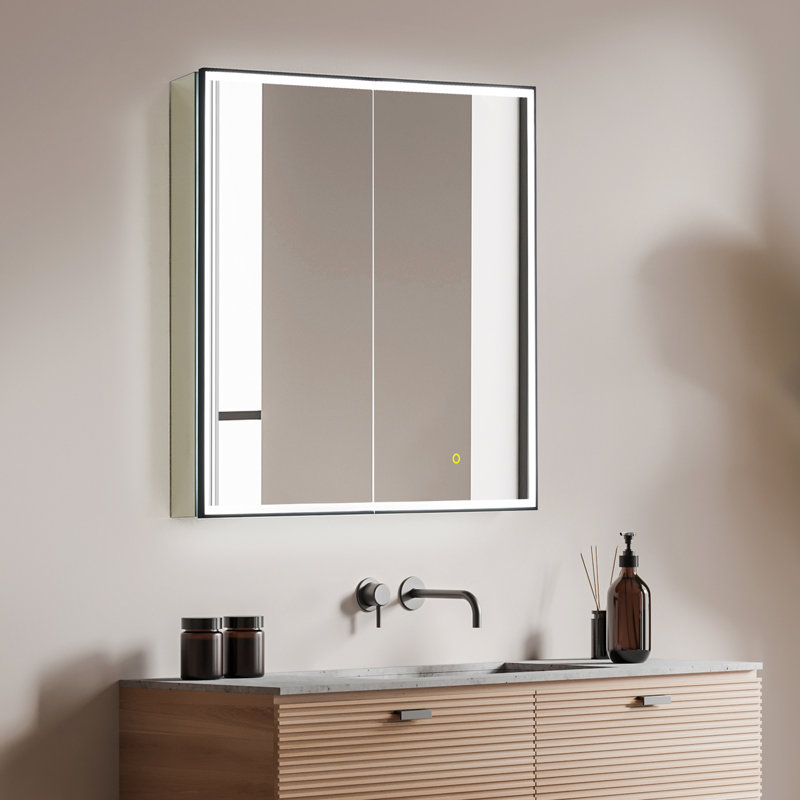 Armoire à pharmacie avec miroir en aluminium noir Atyana, H 32 po x l 36 po x P 5 po