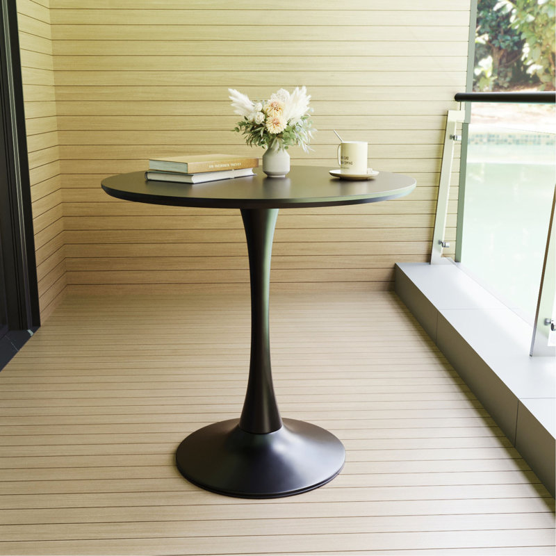 Table de salle à manger ronde 31,5 "noire, table de salle à manger Tulip Kitchen 2-4 personnes avec plateau en panneau de fibres à densité moyenne et base à piédestal, table de bout Mid-Century