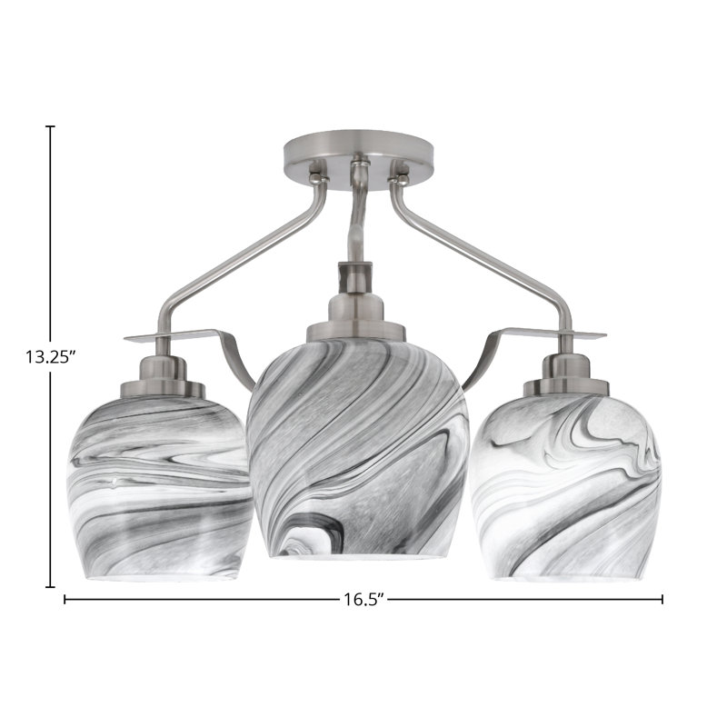 Odyssey 3 Light Semi-Flush Shown In Brushed Nickel Finish With 6" Onyx Swirl Glass