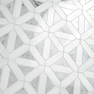 Calabria Frost Geometric 12 in. x 12 in. Polished Marble Mosaic Floor and Wall Tile