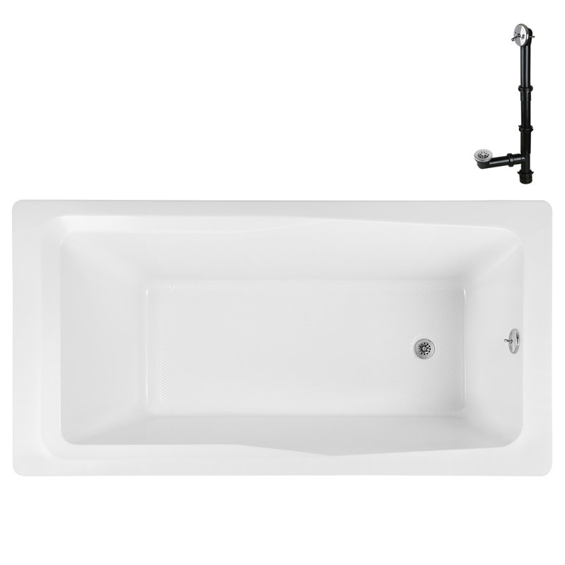Baignoire de trempage en acrylique 66 po x 34 po, drain inclus, Chrome poli