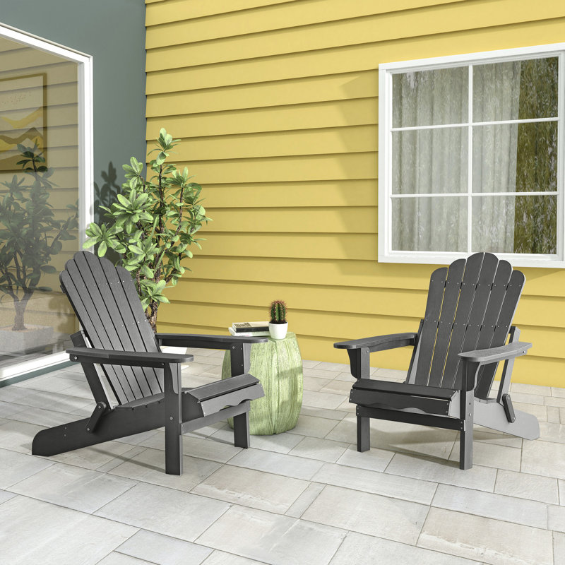 Henninger Foldable Outdoor Adirondack Set, Dark Gray