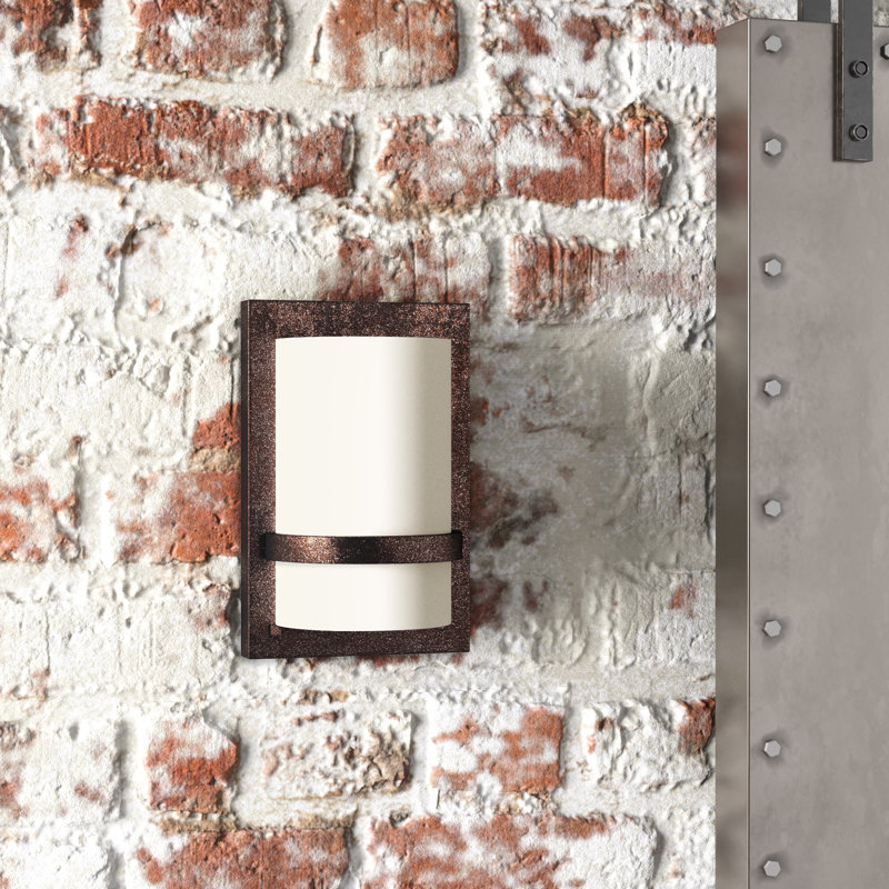 Steelside Alonso With Etched White Glass Wall Sconce, Iron Oxide