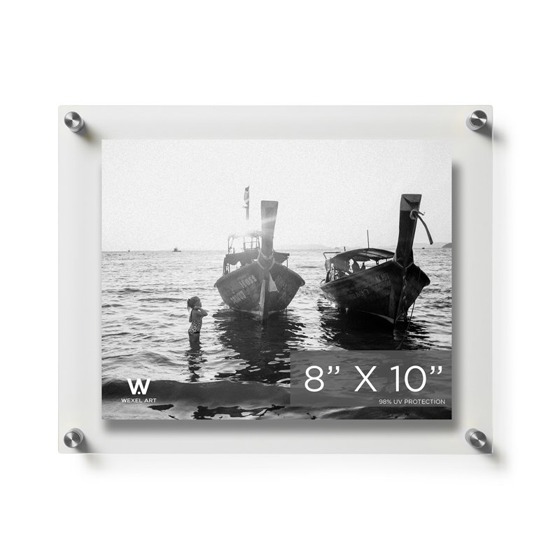 Clear UV-Grade Acrylic Modern Floating Picture Frame, Silver, 8" W x 10" - 9" W x 12" H