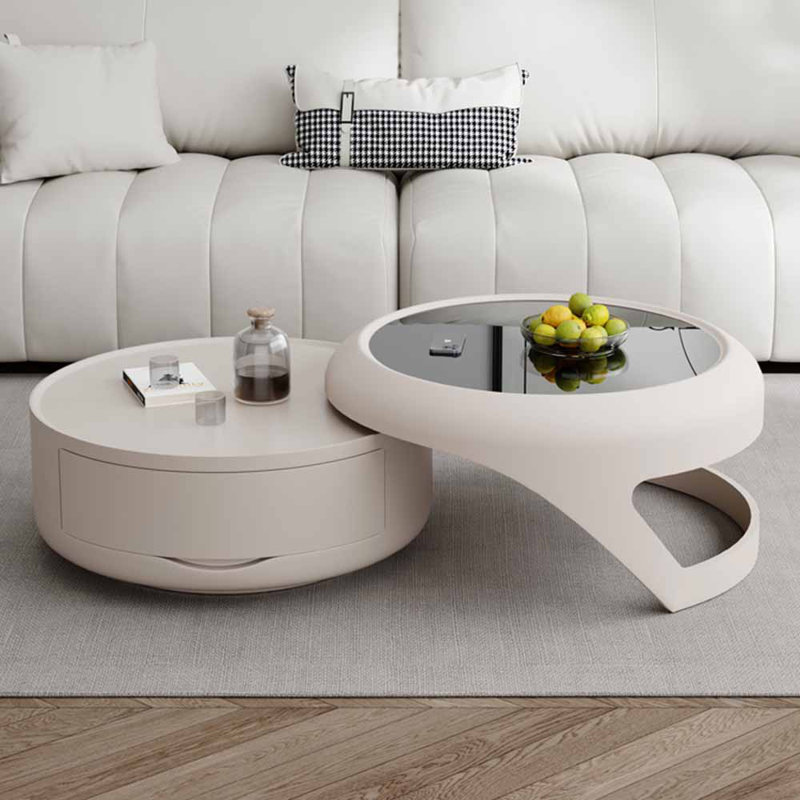 Table à thé ronde rétractable New Style, Blanc, Blacks Blanc