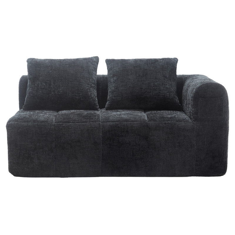 Minimalist modular sofa in premium wrinkle-resistant display fabric with ergonomic design, Black Chenille