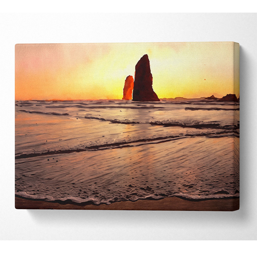 Strand Felsen Sonnenaufgang Leinwand Aquarell