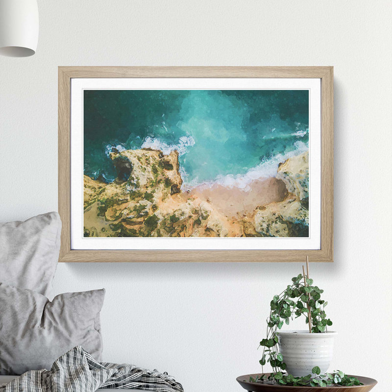 Beach in Lagos Portugal - Picture Frame Photograph Print, Oak Framed, 27cm H x 36cm W x 2cm D