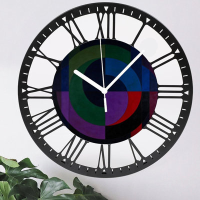 10" Round Iron Wall Clock with Silent Quartz Movement, Roman Numerals, UV-Printed Design