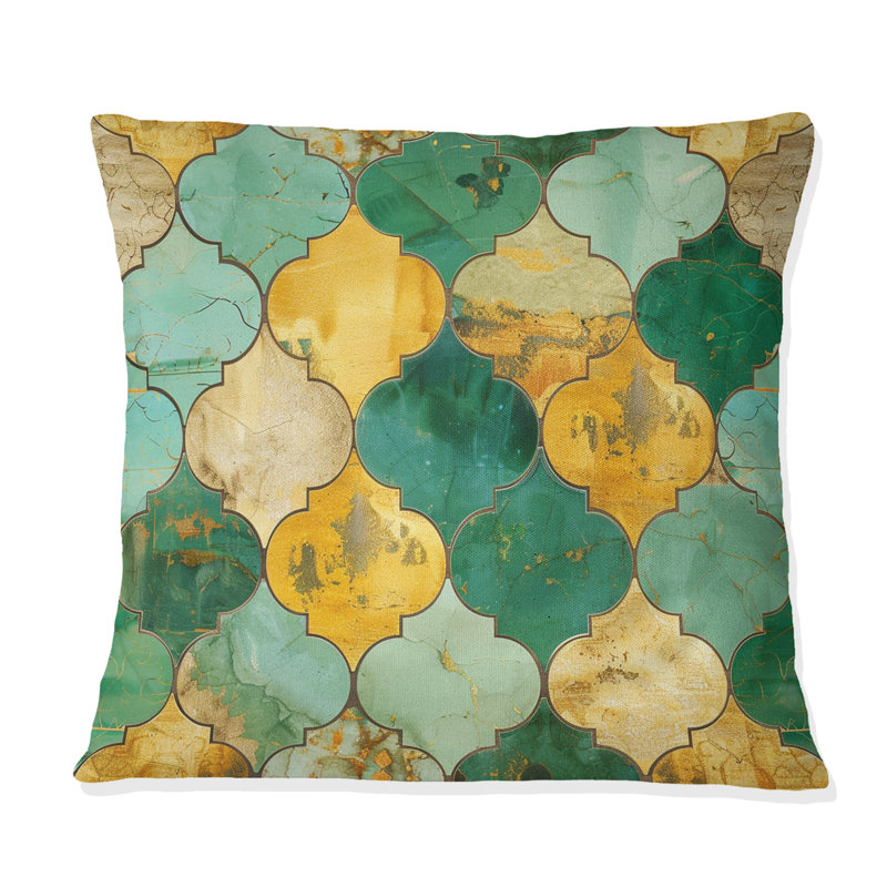 Coussin décoratif mosaïque dorée verte et dorée I - Tiles, H 18 po x l 18 po