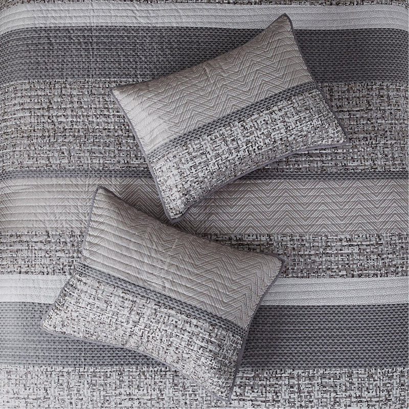 Ensemble de courtepointe réversible 6 pièces avec coussins décoratifs gris / taupe / grand 6 pièces