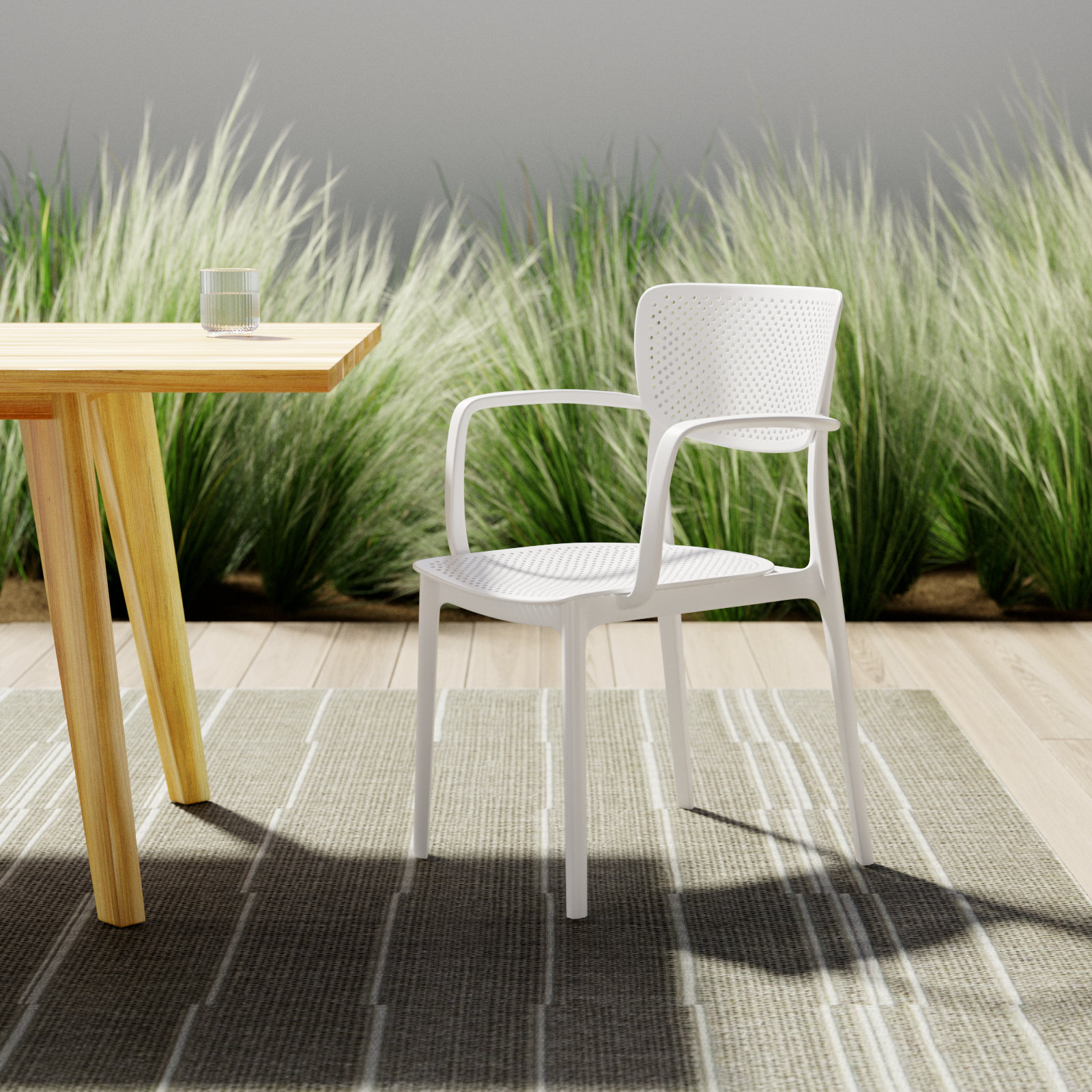 Farrah Stacking Patio Dining Armchair, White