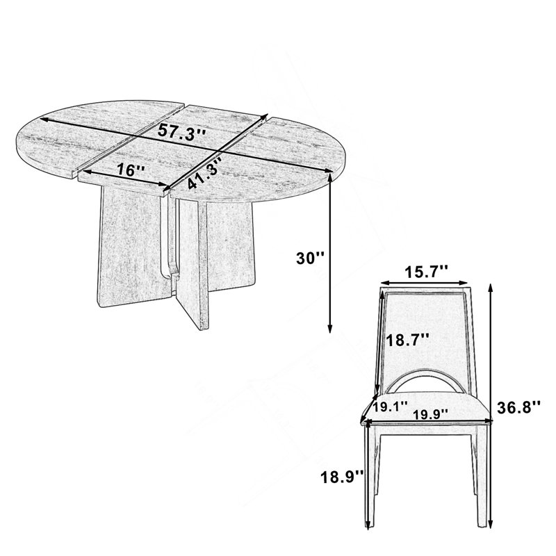 Ensemble de table de salle à manger en bois massif pour 4 personnes, extensible avec rallonge de 16 pouces et chaises rembourrées, parfait pour les réunions de famille et l'utilisation quotidienne