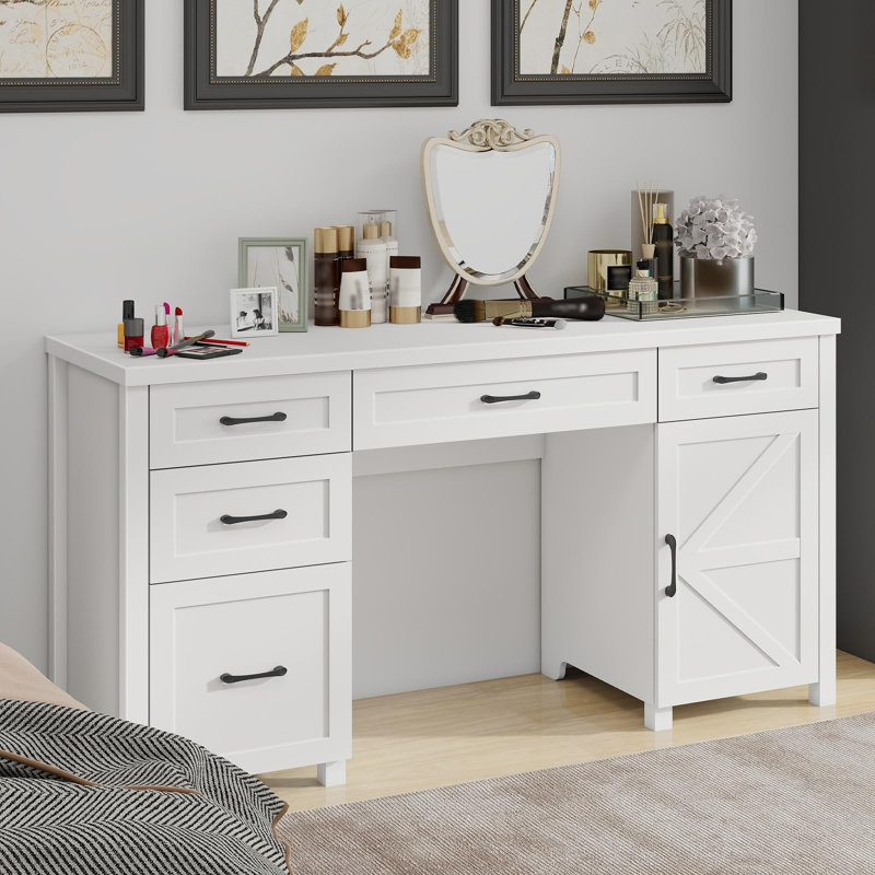 Bureau de direction à 7 tiroirs Farmhouse, Cream White