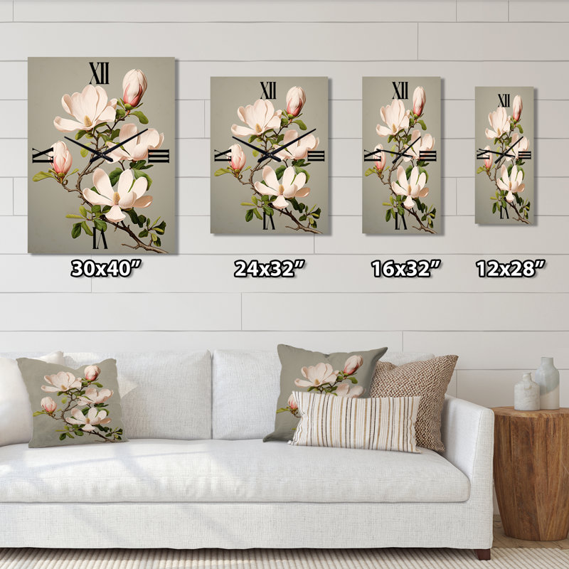 Horloge murale Consetta - Magnolias surdimensionnée, Moyen
