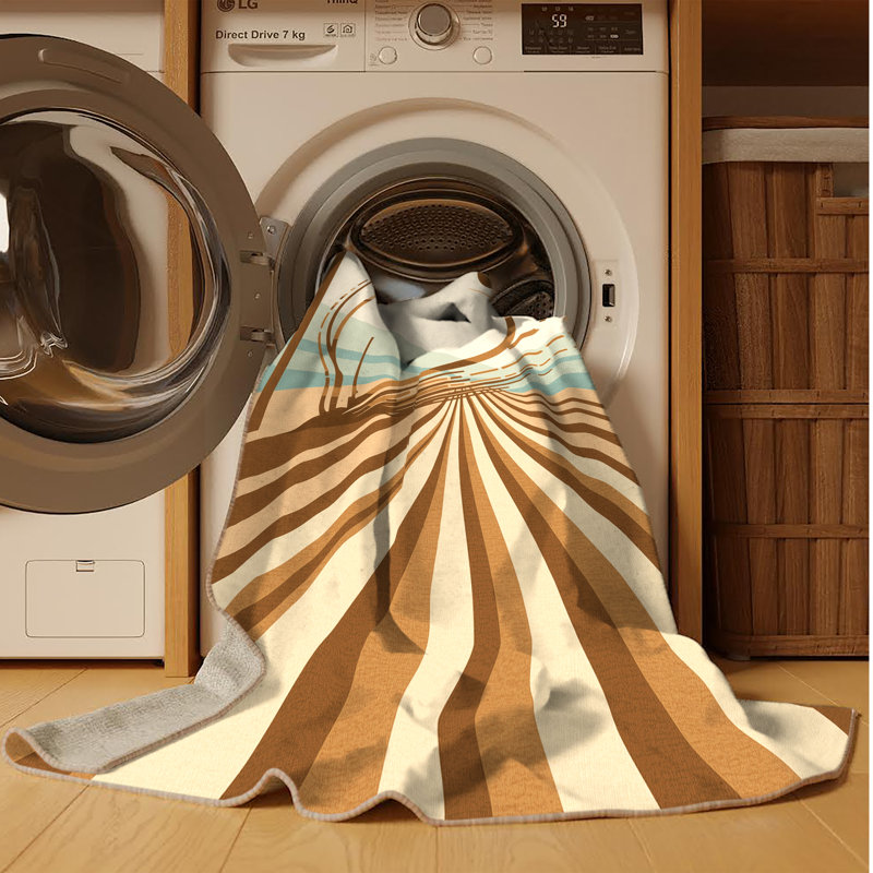 Machine Washable Yonkers Rugby Conversion Kick Classic Striped Rug in Beige – Beige Binding, 8x12