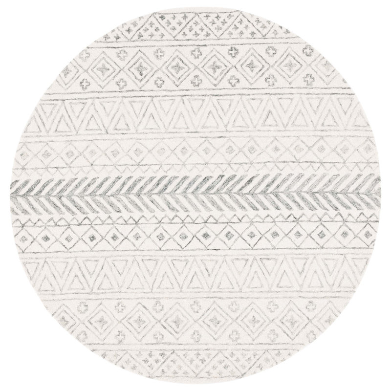 Tapis gris en laine / coton / latex touffeté à la main Metro, Rond 6 pi