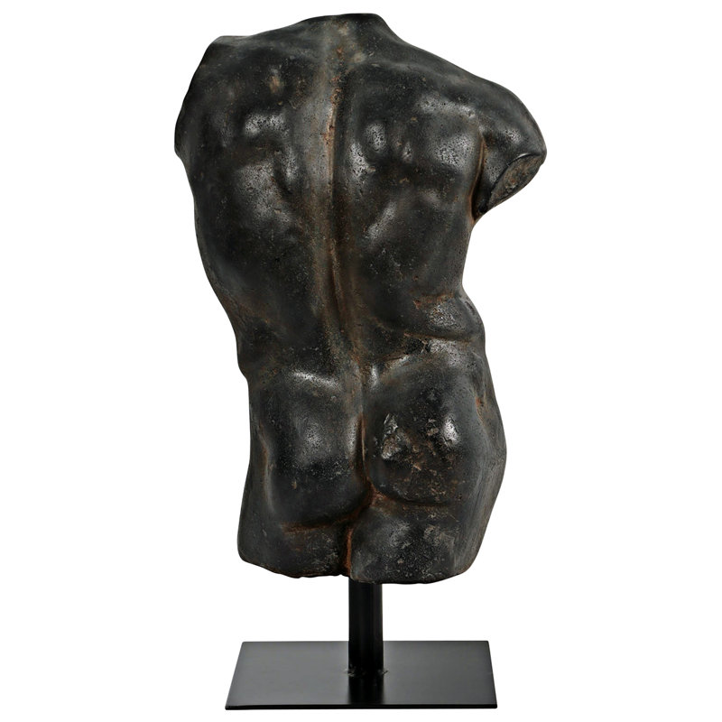 Ebony Resin Greek Torso Statue on Metal Mount