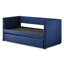 Lit de jour avec revêtement bleu, support en bois et lit gigogne escamotable pour la chambre à coucher-1687179189