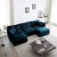 Canapé modulaire en U en chenille bleue, 5 avec repose-pieds réversible et 2 repose-pieds, structure en bois massif pour salon modulaire en chenille, personnalisable