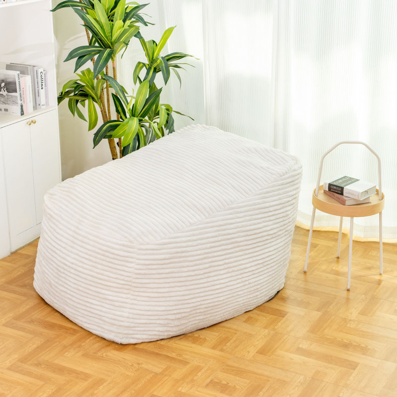 Corduroy Fabric Sponge Flling Bean Bag Chair, Ivory Corduroy