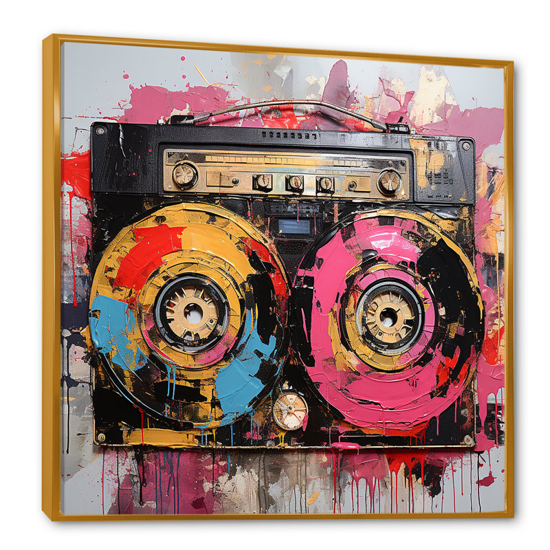 Abstract Rhythms Jukebox 2 - Jukeboxes, art mural, Cadre flottant doré, H 16 po x l 16 po x P 1 po