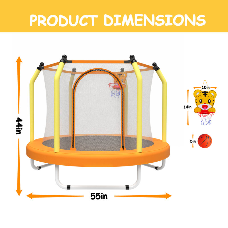 Trampoline pour tout-petits trampoline pour enfants intérieur et extérieur avec panier de basketball, Orange