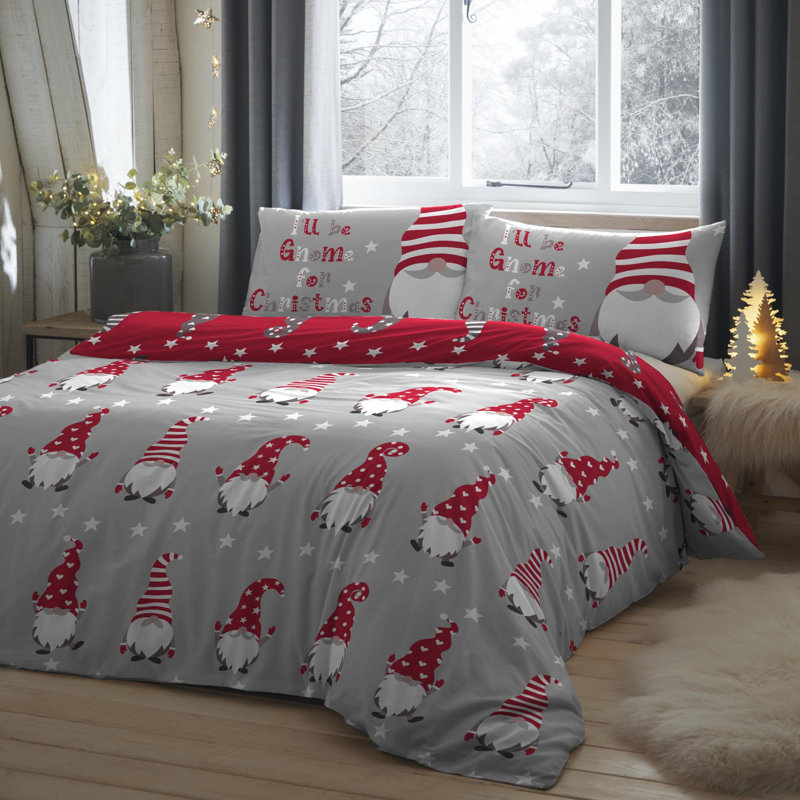 Gnome For Christmas Cotton Duvet Set, Single - 1 Standard Pillowcase, Silver