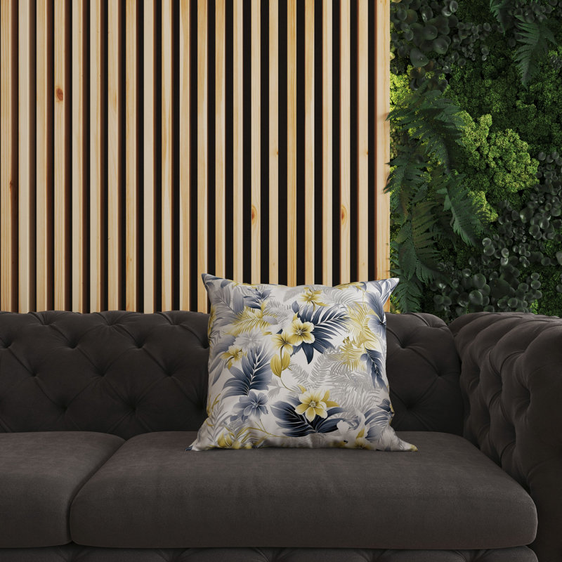 Oreiller réversible intérieur / extérieur Enchanted Tropics, Jaune / floral argenté, H 26 po x l 26 po