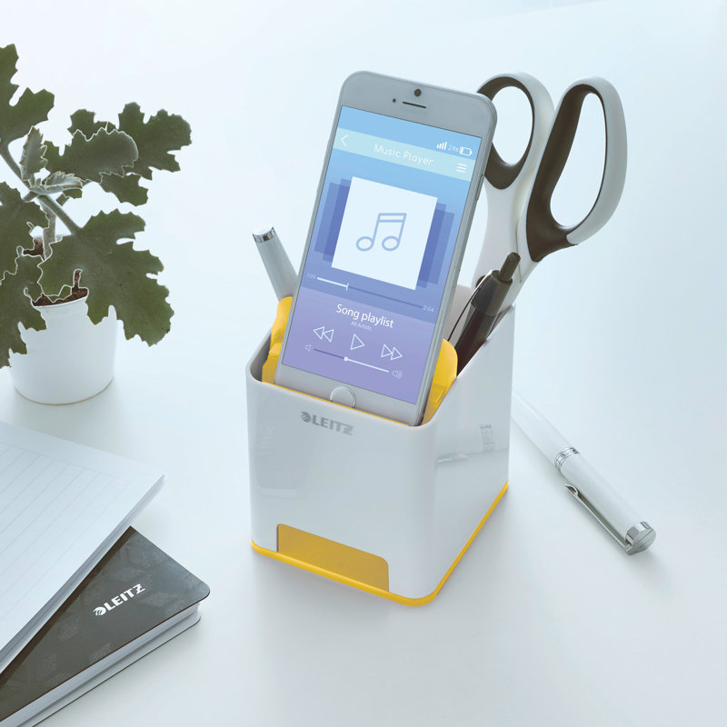 Plastic Pen Holder, White/Yellow