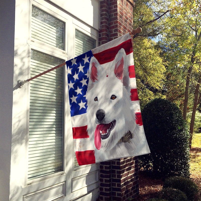 Polyester à 2 côtés 28 x 40 po drapeau maison, Berger blanc suisse