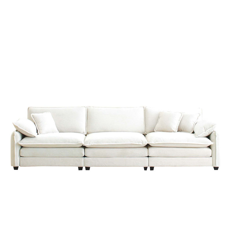 Canapé modulaire Mid-Century 3 places avec coussins, Beige