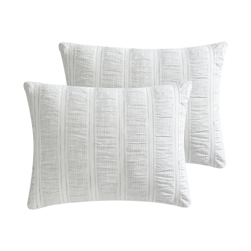 Aria White and Grey Seersucker Striped Full/Queen Comforter Set