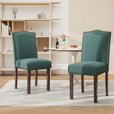 Oakridge Modern Soft Linen Fabric 6'' Thickened Upholstered Dining Chair  with Solid Wood Legs, Nailhead Trim, Ergonomic High Back