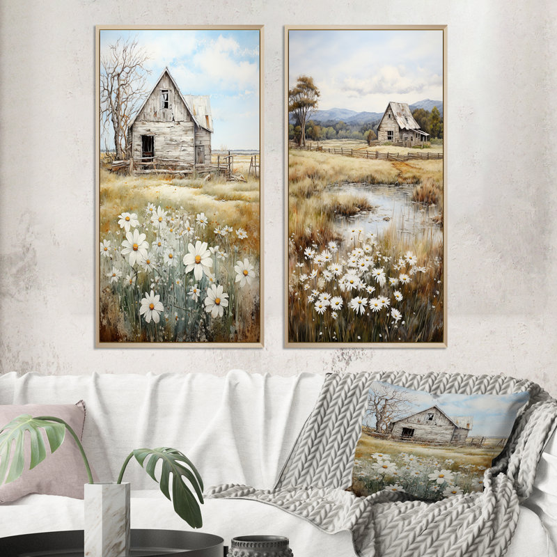 Farmhouse Quiet Retreat II - Ensemble d'art mural de ferme de 2 pièces, Encadrement brun, H 32 po x l 32 po