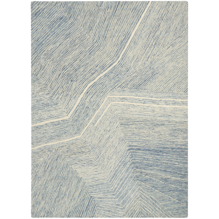 DKNY Pure Angles Ivory Blue Modern Indoor Rug
