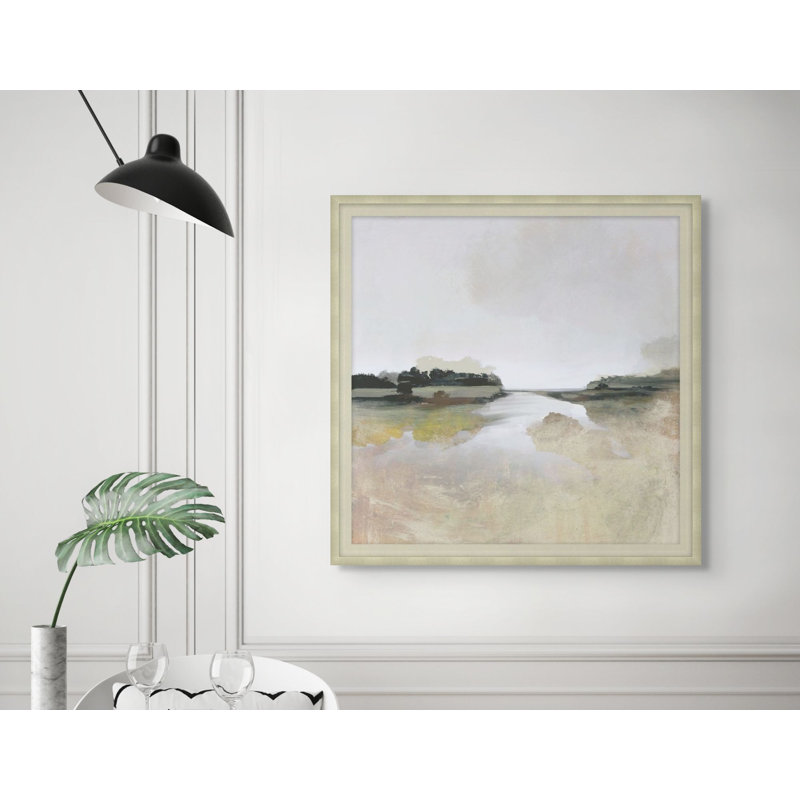 Gold Lake View 1 Framed Acrylic Painting Print Canvas, 55.75" H x 55.75" W