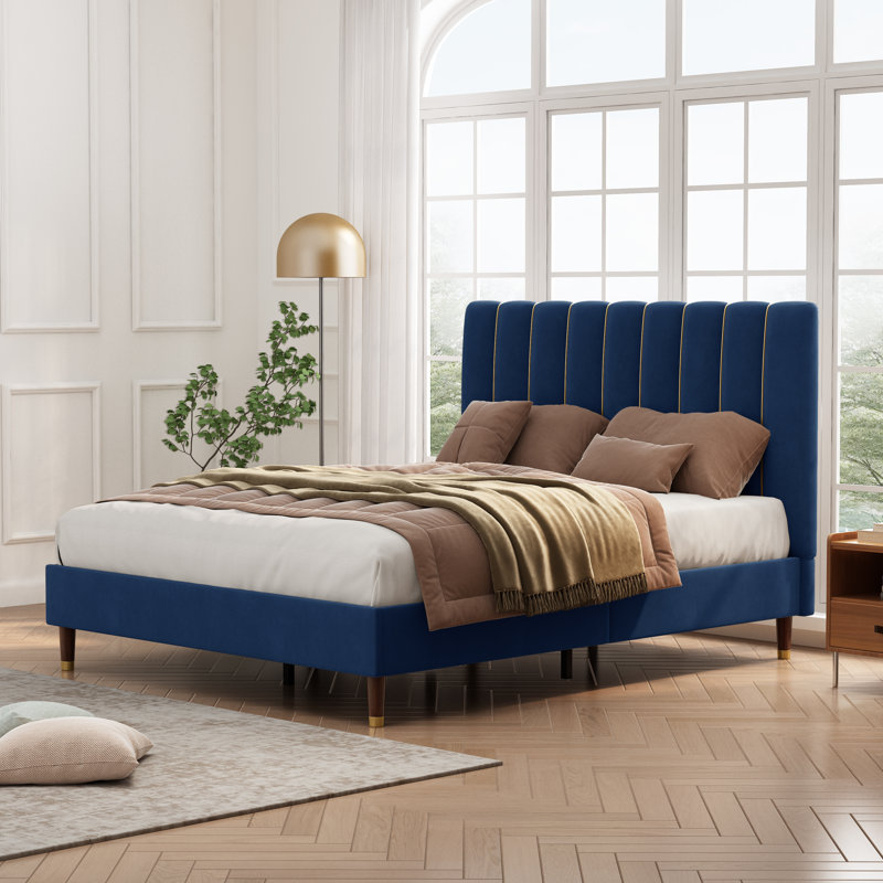 Lit plateforme tapissier Carmesa, Grand, Bleu marine