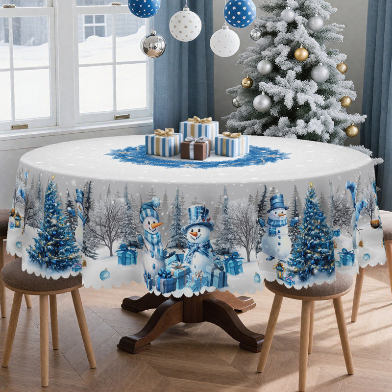 Nappe bleue en polyester lavable Père Noël