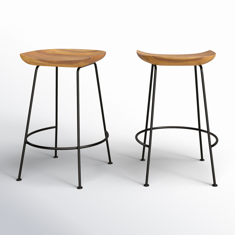 Samanthia Counter Stool with Metal Frame, Natural/Black, Counter Stool (24.5" Seat Height)