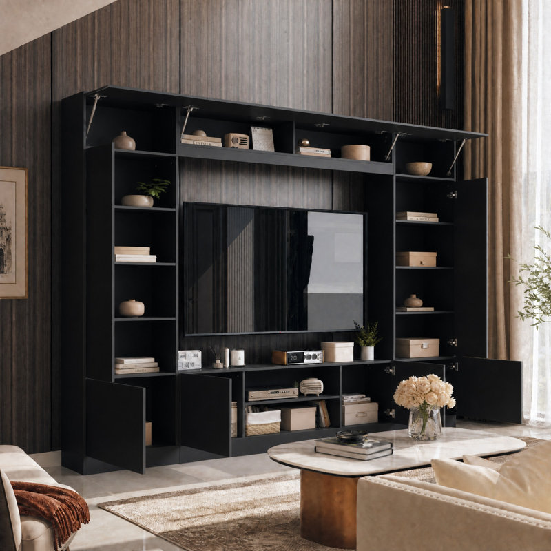 114.2" W Lighted Entertainment Center for TVs up to 75", Black