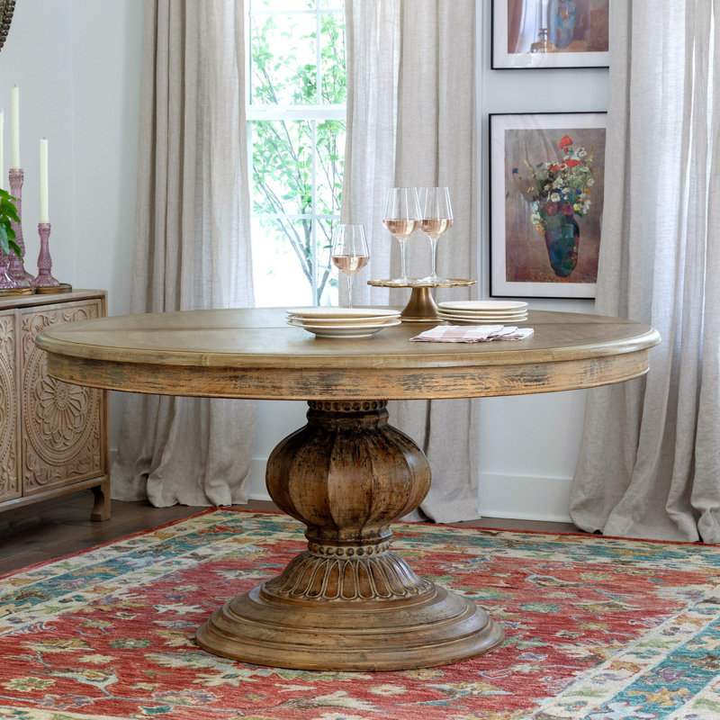 Round Pine Extendable Pedestal Dining Table
