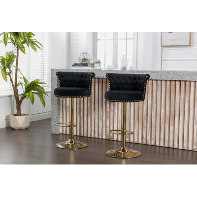 Rotating Bar Chair With One-Click Adjustable Height, Handmade Backrest And Soft Pillow For Kitchen, Dining And Cafe Use