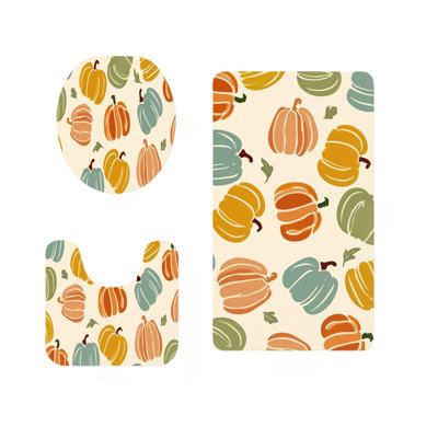 Colorful Pumpkin Pattern 3 Pack Bathroom Rug Set in Autumn Tone