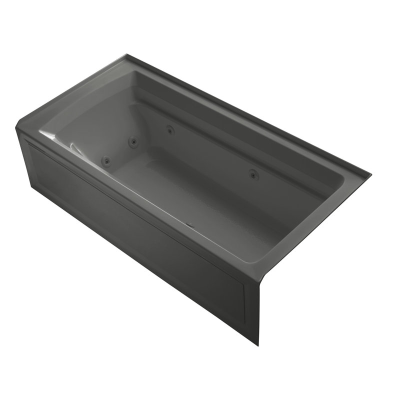 Archer 72" x 36" Alcove Whirlpool Acrylic Bathtub with Heater, Thunder Gray, Right