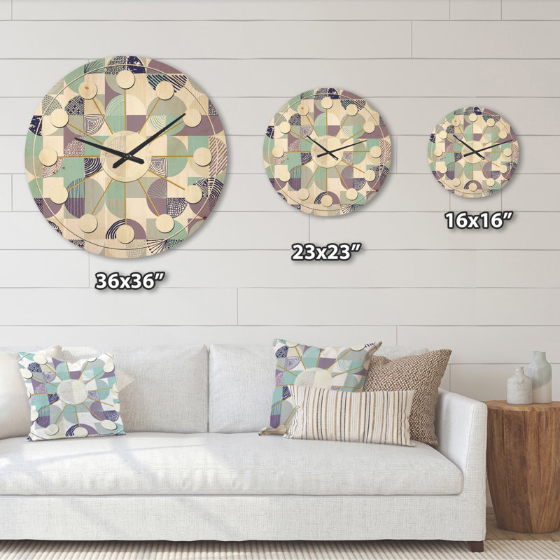 Horloge murale en bois à motif géométrique IV, Grand